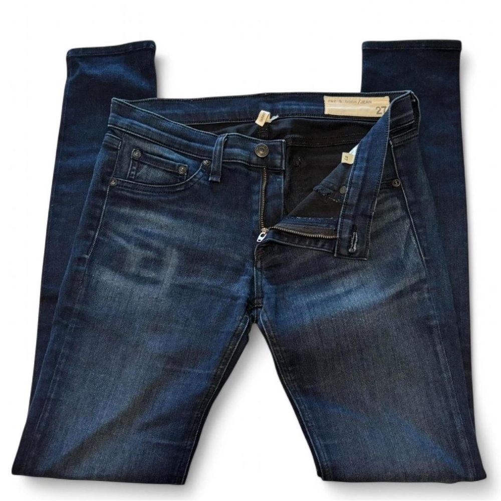 rag & bone Skinny Jeans 27 Dark Wash Mid Rise Stretch Denim Los Feliz Distressed - Picture 4 of 6